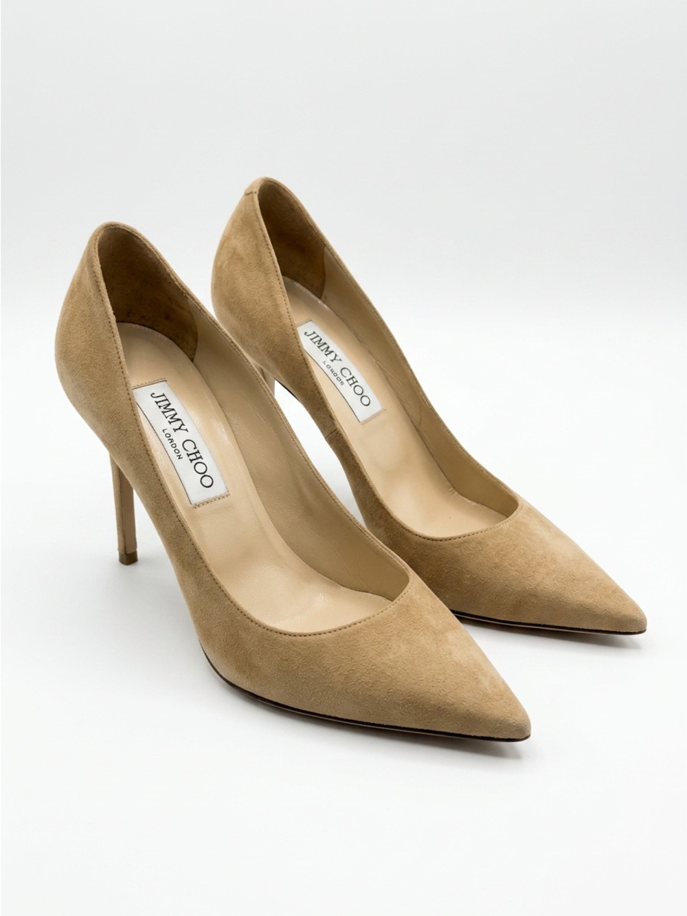 Jimmy Choo Beige Suede Pointed-Toe Stiletto Pumps